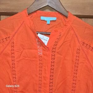 Melissa Odabash Orange Eyelet Lace Button Front Tunic Shirt Dress Small NWT